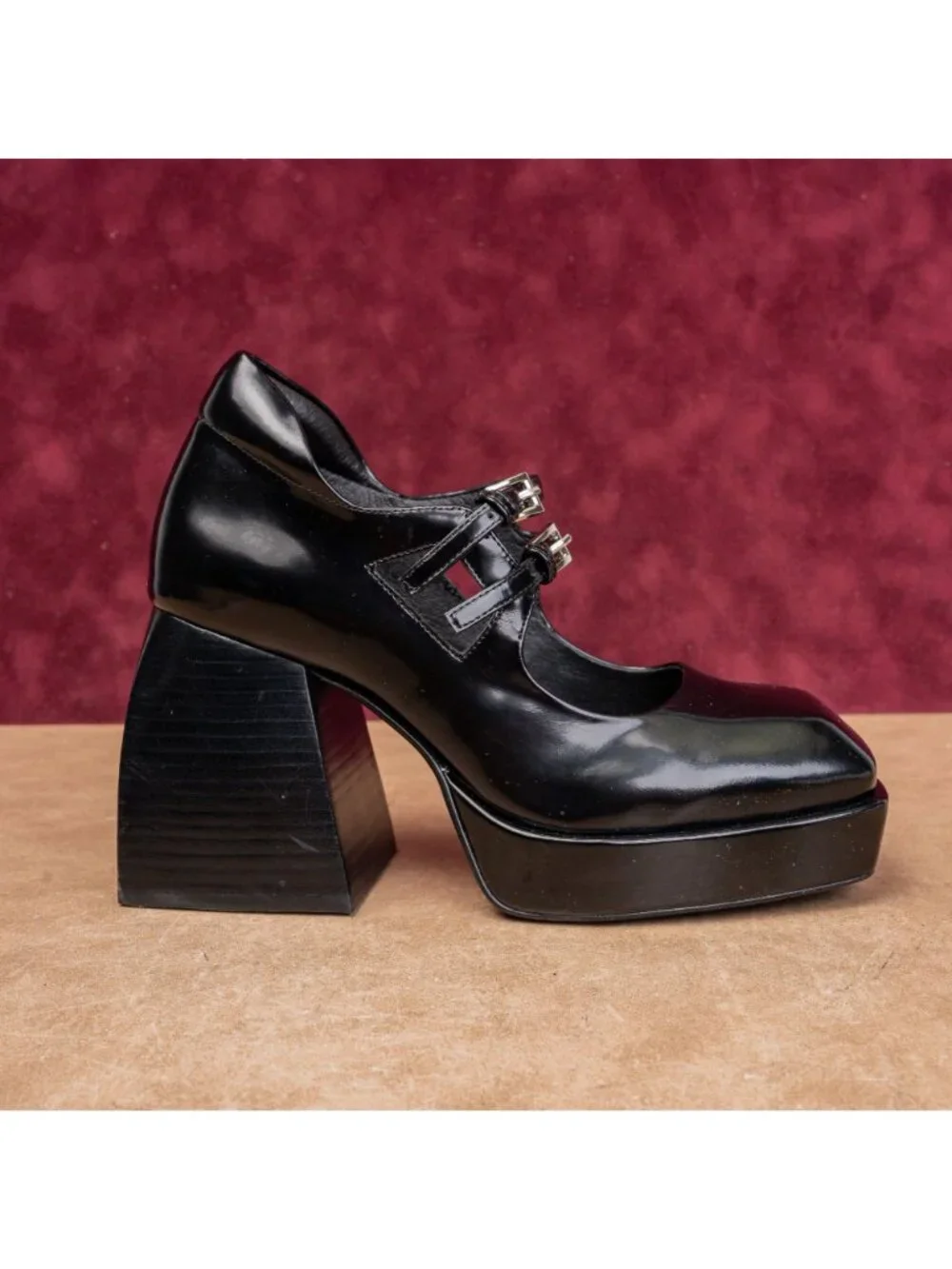 Jeffrey Campbell Mary Jane Platform Shoes Womens 7 Black Patent Chunky